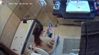 Woman pooping in home toilet 4