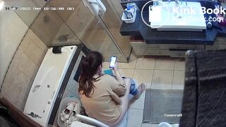 Woman pooping in home toilet 4