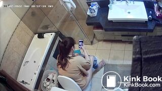 Woman pooping in home toilet 4
