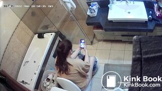 Woman pooping in home toilet 4