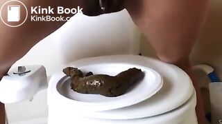 Elegant lady shits plug and long turd