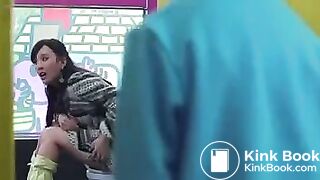 Girl has stomach ache and poops in a kindergarten toile