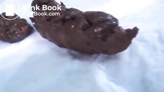 Longhaired asian girl pooping on cam