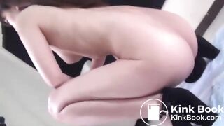 Longhaired asian girl pooping on cam