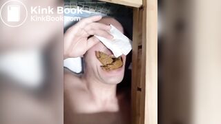 Beautiful Chinese Mistress shitting in slave mouth