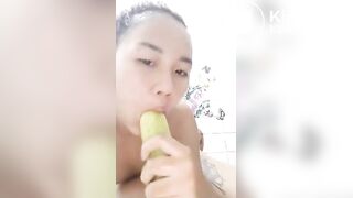 Cucumber in her ass and dirty ATM
