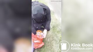 British domme makes sub eat shit in public