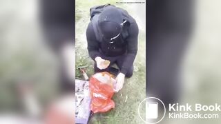 British domme makes sub eat shit in public