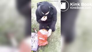British domme makes sub eat shit in public