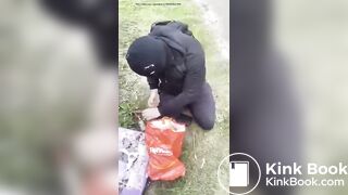 British domme makes sub eat shit in public