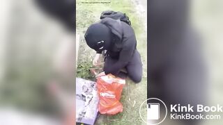 British domme makes sub eat shit in public
