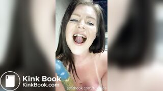 Cute girl cleaning her shitty dildo