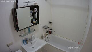 Woman pooping in Toilet ...