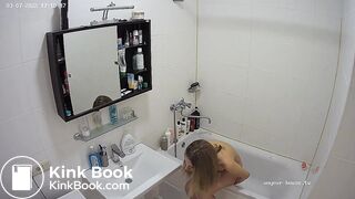 Woman pooping in Toilet ...