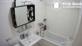 Woman pooping in Toilet ...