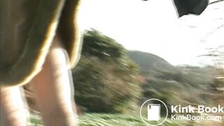 woman pooping outdoors