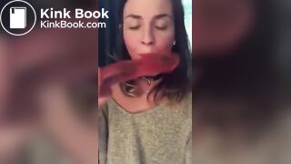 Sucking on shitty dildo