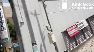 Asian girl pooping in public parking lot