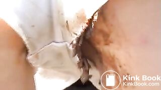 Public white shorts shit