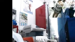 Sexy latina fucks shitty dildo with customers around