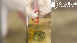 Skinny babe stuffs and smears shit everywhere