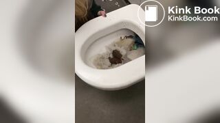 Licking a shit filled toilet