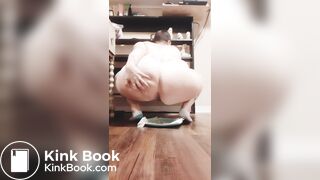 Shaved head white chick shits on plate
