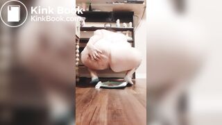 Shaved head white chick shits on plate