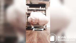 Shaved head white chick shits on plate