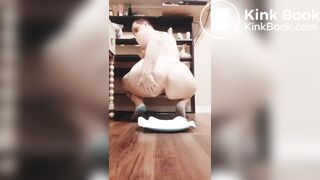 Shaved head white chick shits on plate