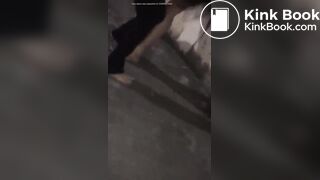 Panty poop in black pants during fight