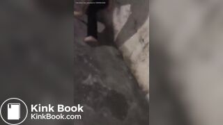 Panty poop in black pants during fight