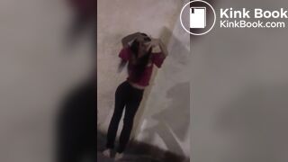 Panty poop in black pants during fight