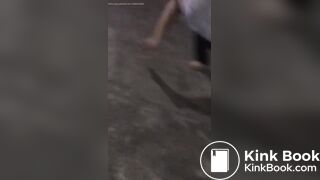 Panty poop in black pants during fight