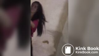 Panty poop in black pants during fight