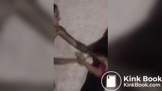 Panty poop in black pants during fight