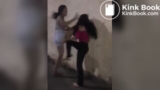 Panty poop in black pants during fight