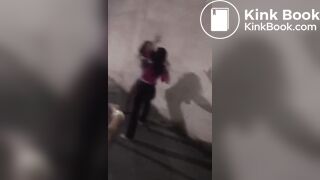 Panty poop in black pants during fight