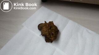 girl puts a leg up on her couch and takes huge dump