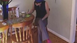 Cute girl too late for toilet, wets and poops her pants