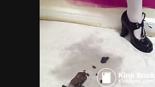 Girl shitting very big hard turd on the floor