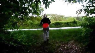 pooping in woods by a naughty girl