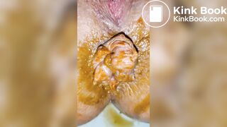 Prolapsing pussy with rosebud makes a mess