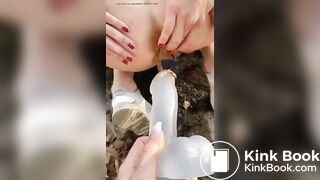 Pee and toying asshole with some shit left inside