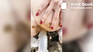 Pee and toying asshole with some shit left inside
