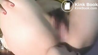 Asian redhead pooping on her slave