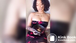 Ebony goddess teases us and shits in a container