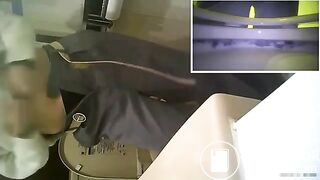 Girl is stepping on the poop in the bathroom