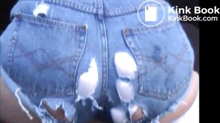 Mature lady shits in a trailer and masturbates