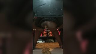 FAT BLACK SHITTING ON CHAIR